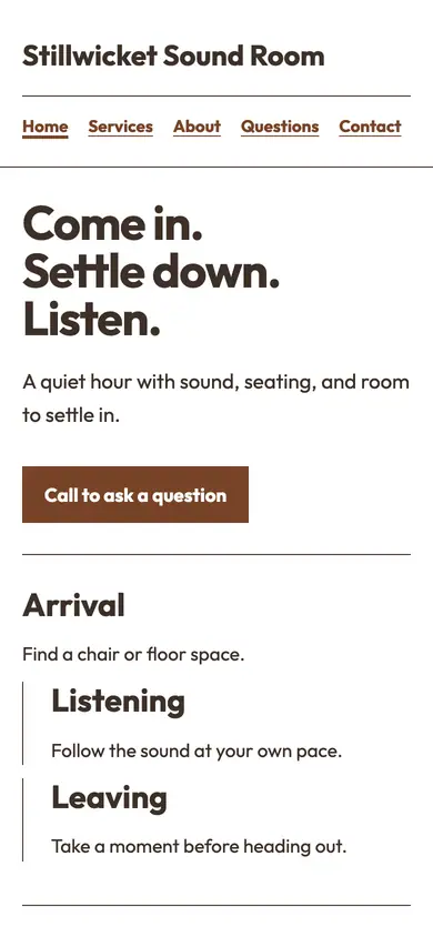 Look 2, Session timing strip: sample home page on a phone