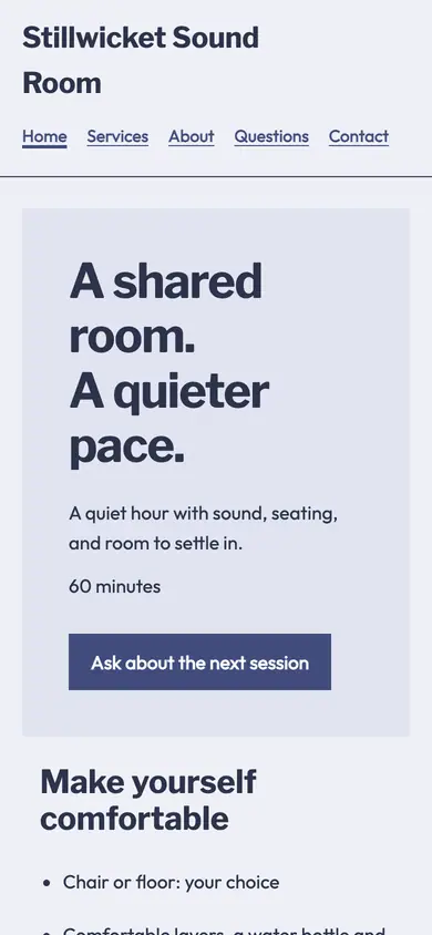 Look 3, Sound session noticeboard: sample home page on a phone