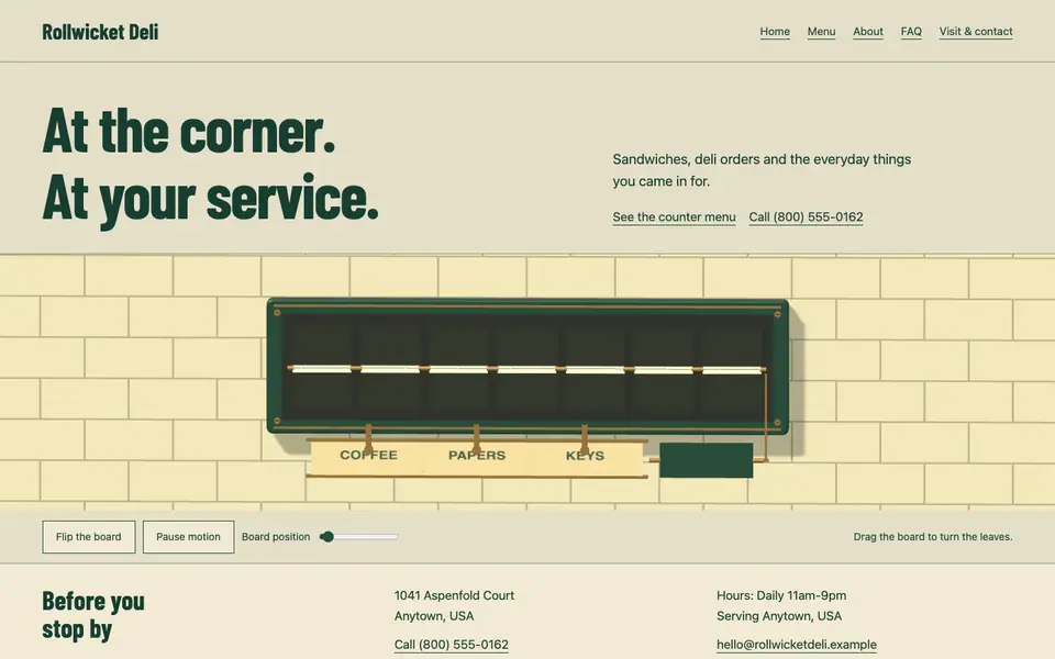 Look 1, Split-flap board: sample home page on a computer