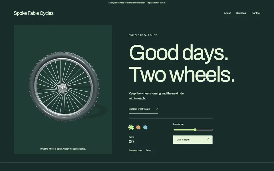 Look 1, Spoke Fable: sample home page on a computer