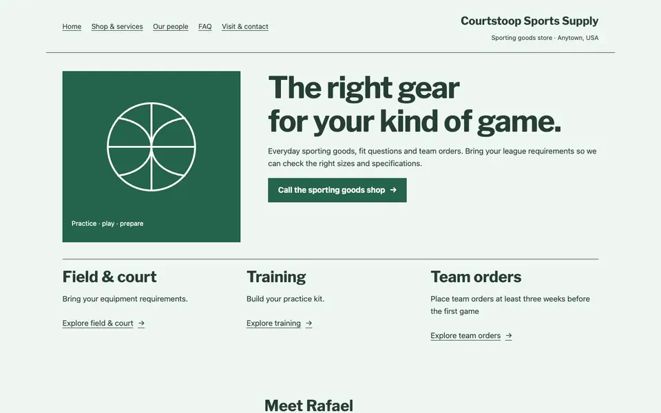 Look 3, Gear by playing surface: sample home page on a computer
