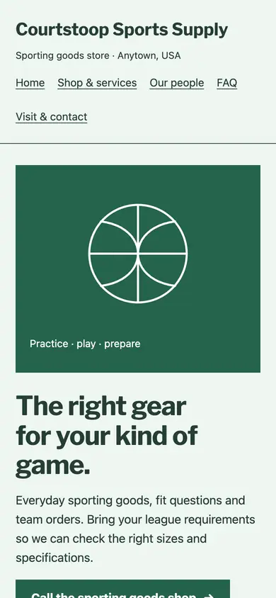 Look 3, Gear by playing surface: sample home page on a phone