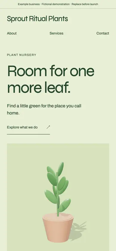 Look 1, Sprout Ritual: sample home page on a phone