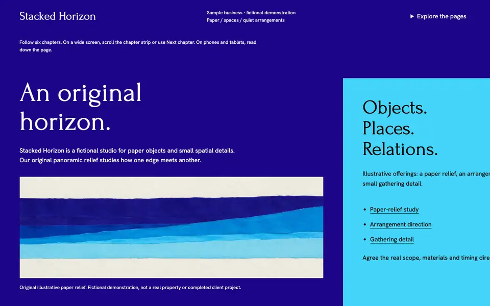 Look 1, Stacked Horizon: sample home page on a computer