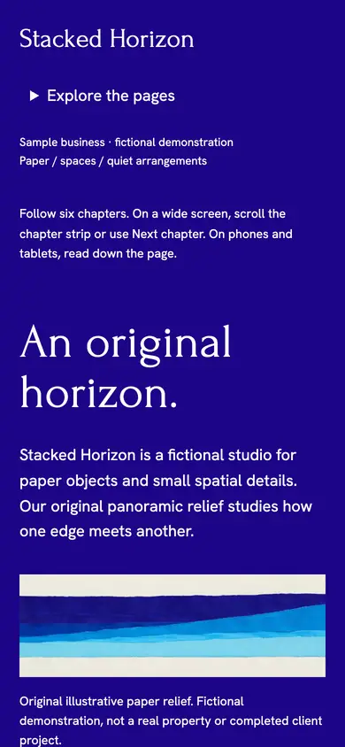 Look 1, Stacked Horizon: sample home page on a phone