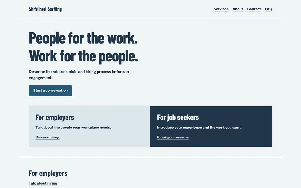 Look 1, Employer and job seeker two-way board: sample home page on a computer