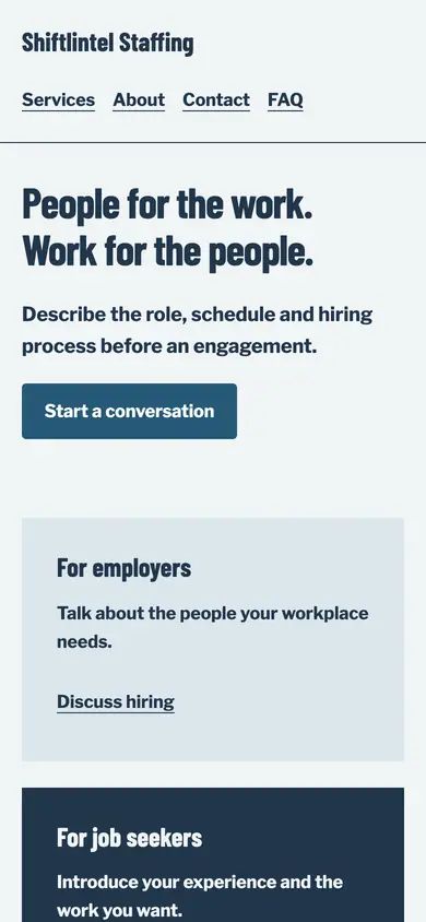 Look 1, Employer and job seeker two-way board: sample home page on a phone