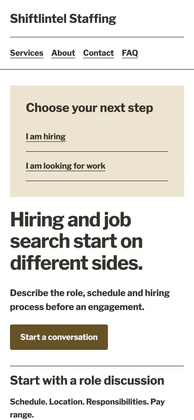 Look 2, Open role notice board: sample home page on a phone