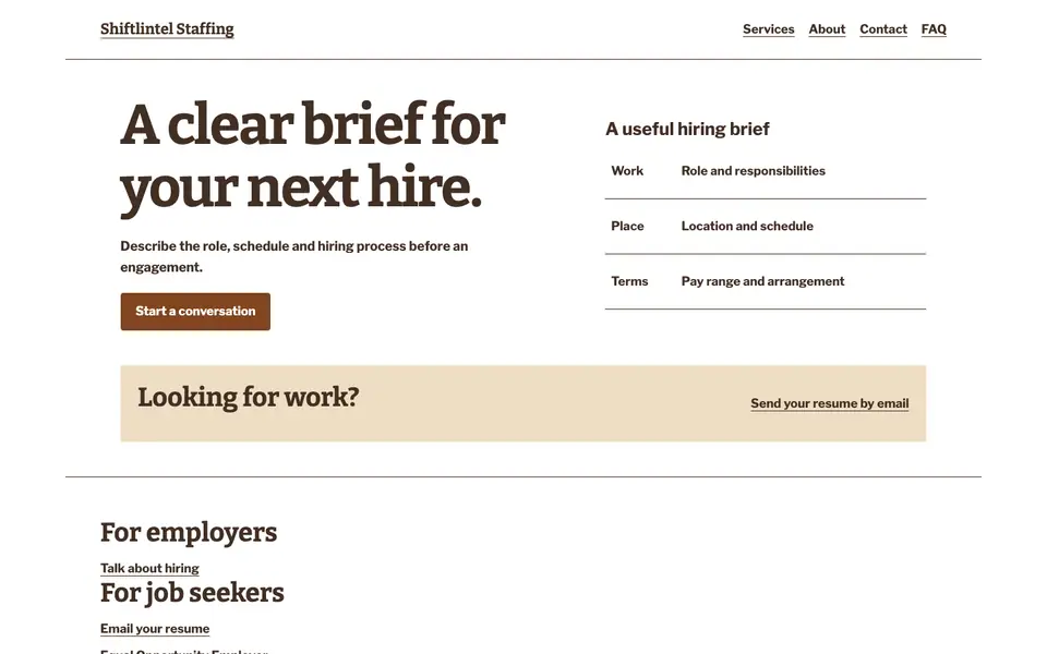 Look 3, Hiring brief exchange: sample home page on a computer