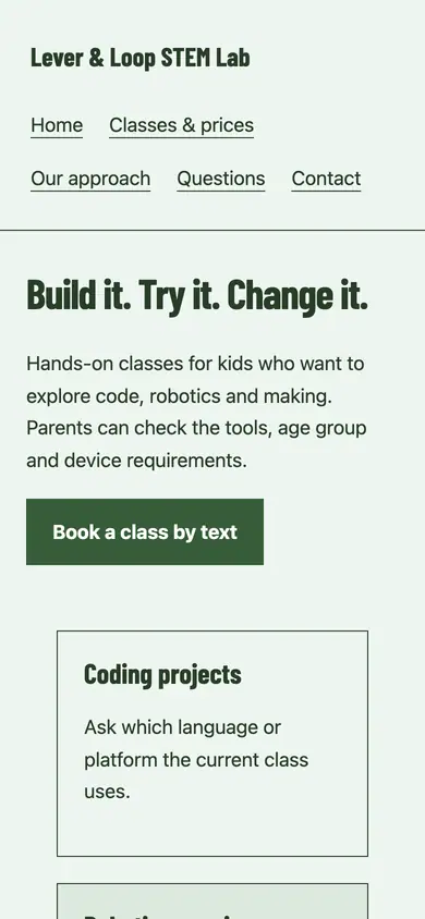 Look 1, Build bench: sample home page on a phone