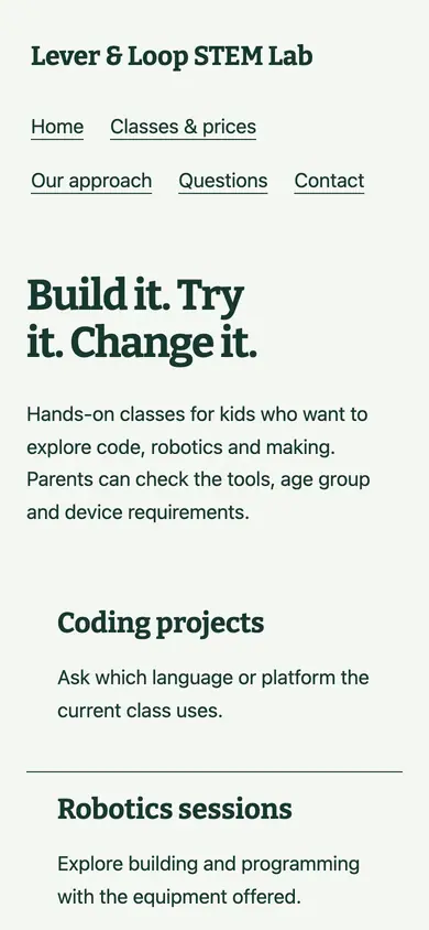 Look 2, Project build sequence: sample home page on a phone