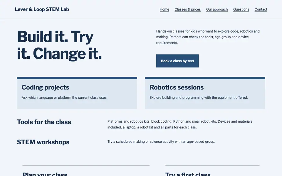 Look 3, Coding or robotics lab: sample home page on a computer