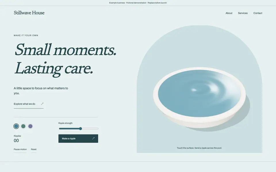 Look 1, Stillwave: sample home page on a computer