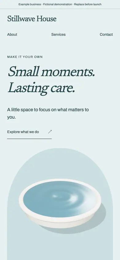 Look 1, Stillwave: sample home page on a phone