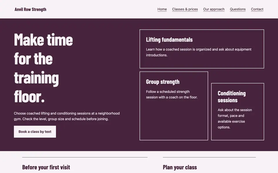 Look 1, Training floor zones: sample home page on a computer