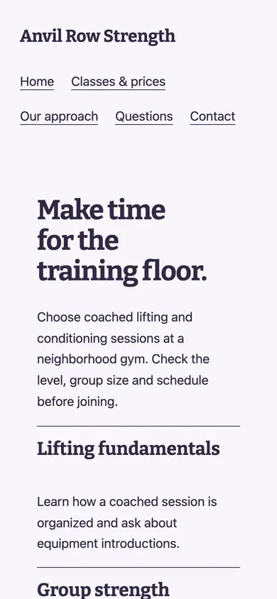 Look 2, Session chalk list: sample home page on a phone