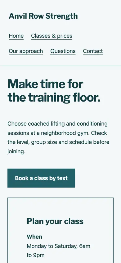 Look 3, Coached floor timetable: sample home page on a phone