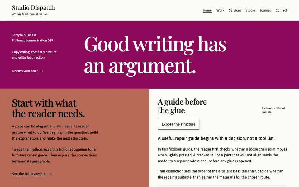 Look 1, Studio Dispatch: sample home page on a computer