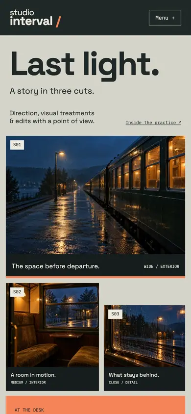 Look 1, Studio Interval: sample home page on a phone