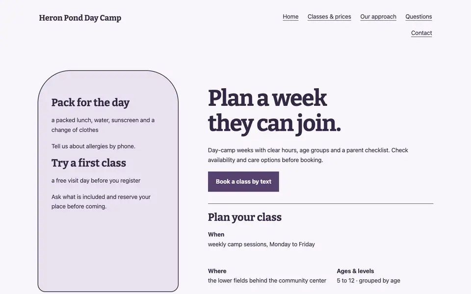 Look 2, Camp bag checklist: sample home page on a computer
