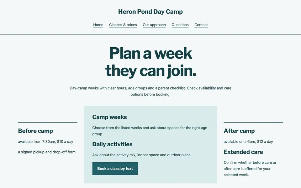 Look 3, A day at camp: sample home page on a computer
