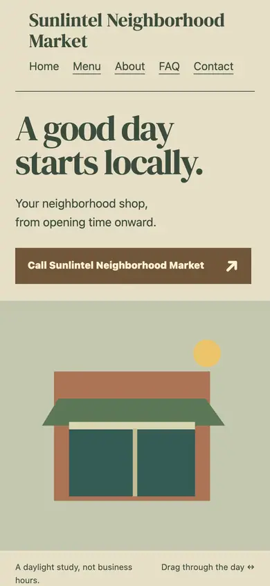 Look 1, Sun Arc: sample home page on a phone