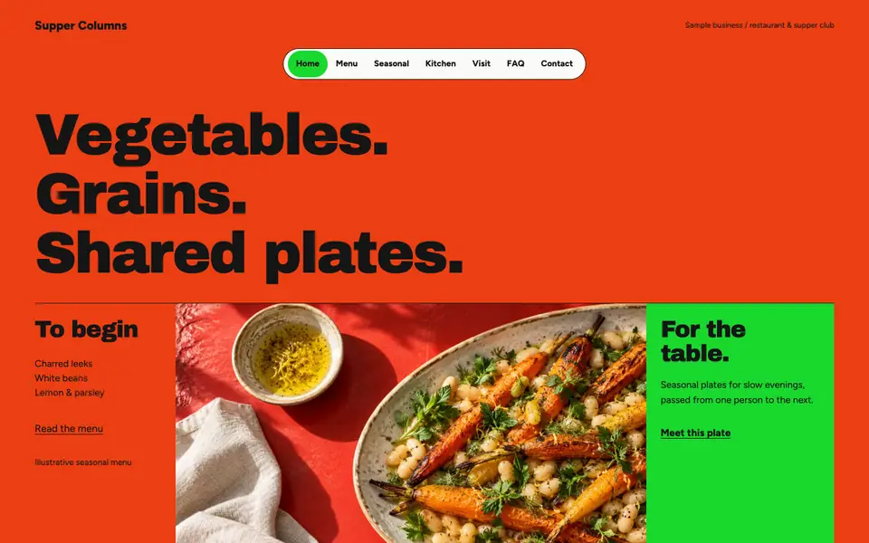 Look 1, Supper Columns: sample home page on a computer