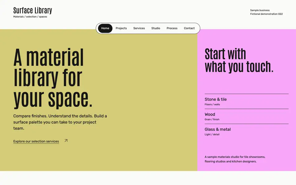 Look 1, Surface Library: sample home page on a computer