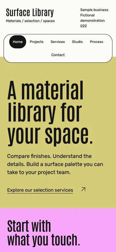 Look 1, Surface Library: sample home page on a phone