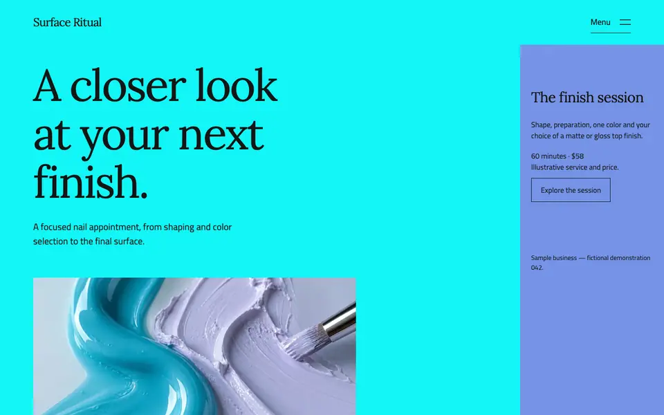 Look 1, Surface Ritual: sample home page on a computer