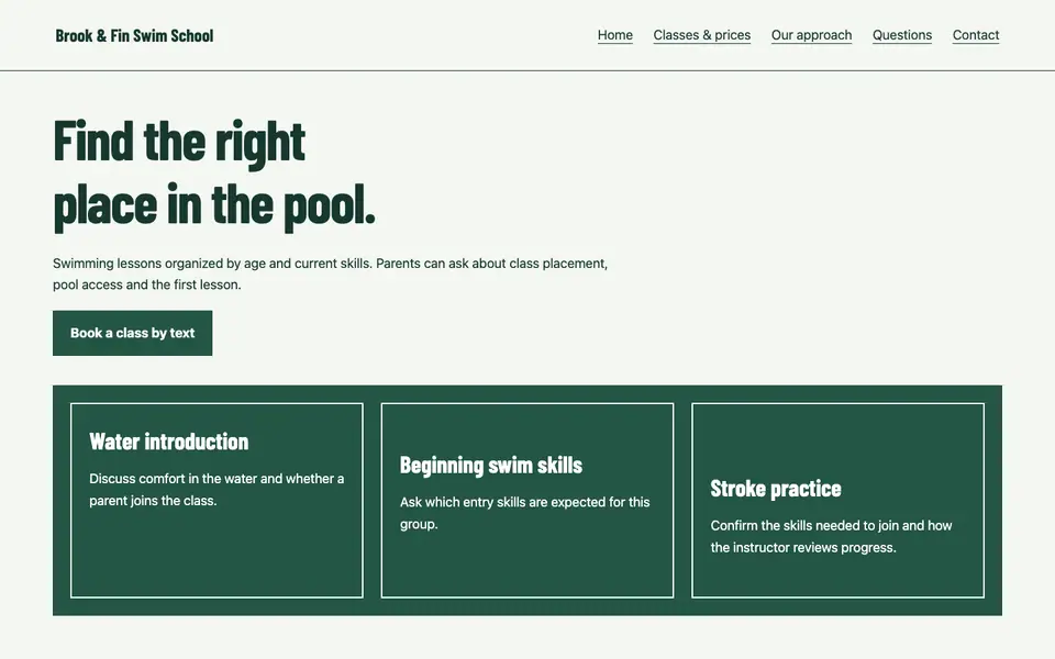 Look 1, Swim lanes: sample home page on a computer