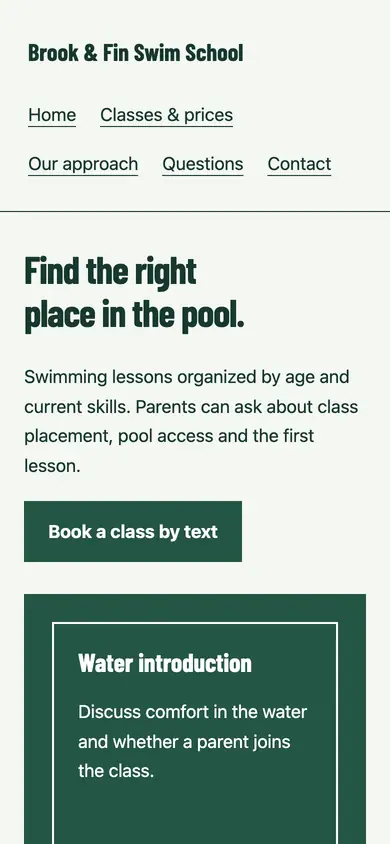 Look 1, Swim lanes: sample home page on a phone
