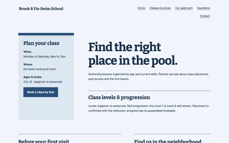 Look 2, Pool-deck schedule: sample home page on a computer