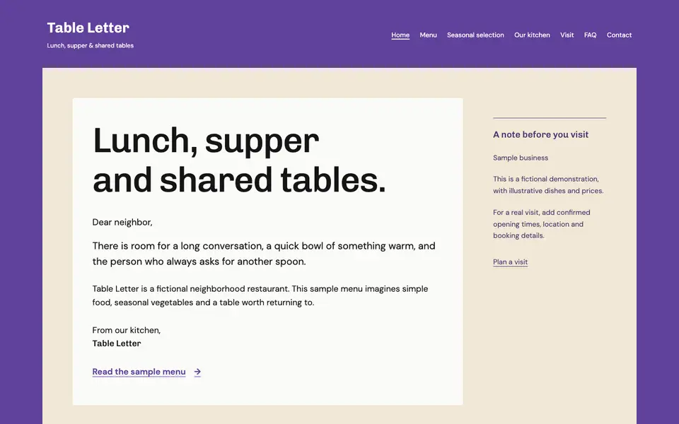 Look 1, Table Letter: sample home page on a computer