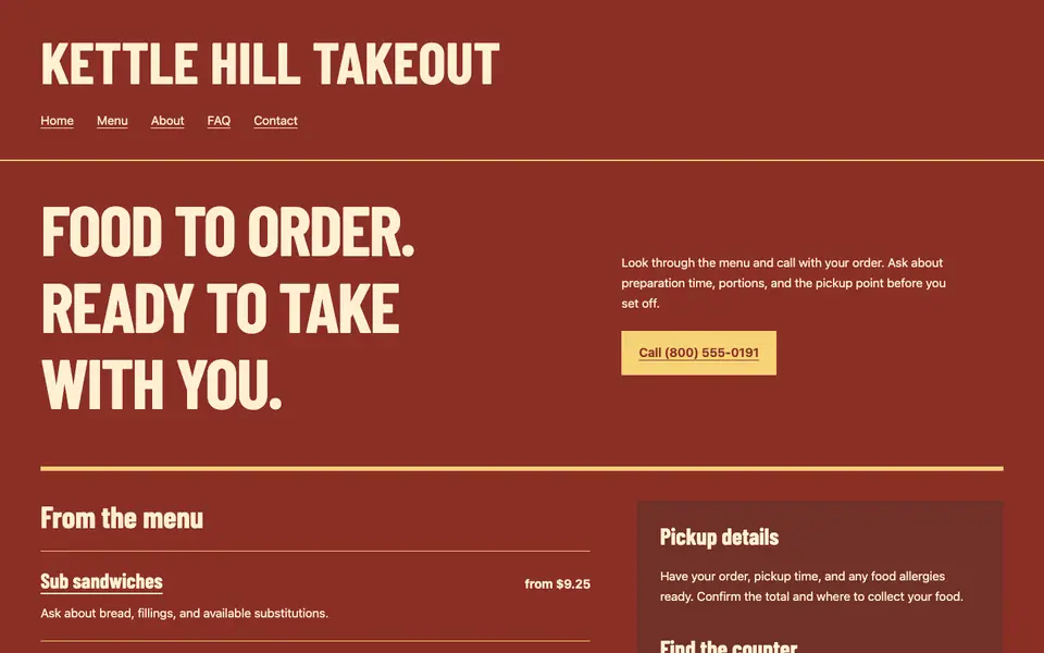 Look 1, Takeout counter ticket: sample home page on a computer