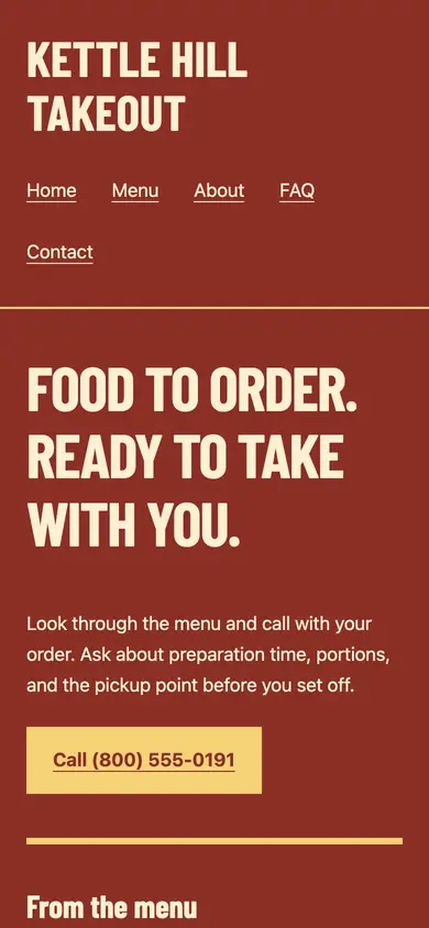 Look 1, Takeout counter ticket: sample home page on a phone
