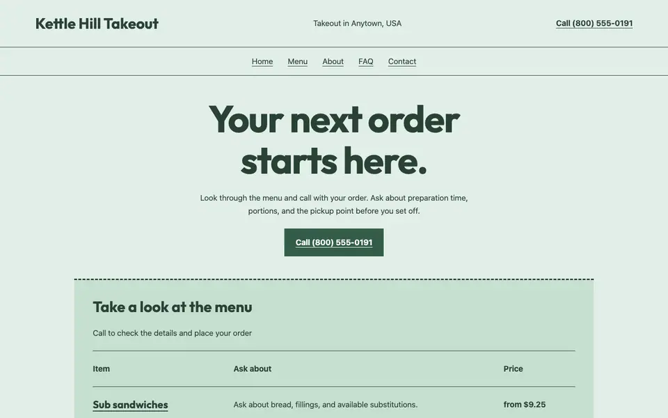 Look 2, Diner order pad: sample home page on a computer