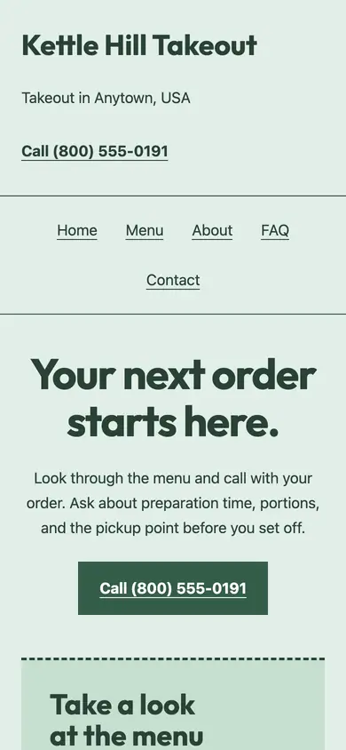 Look 2, Diner order pad: sample home page on a phone