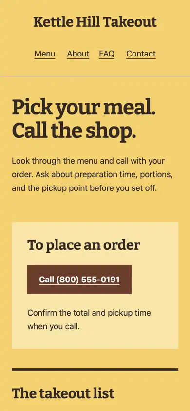 Look 3, Neighborhood pickup ticket: sample home page on a phone