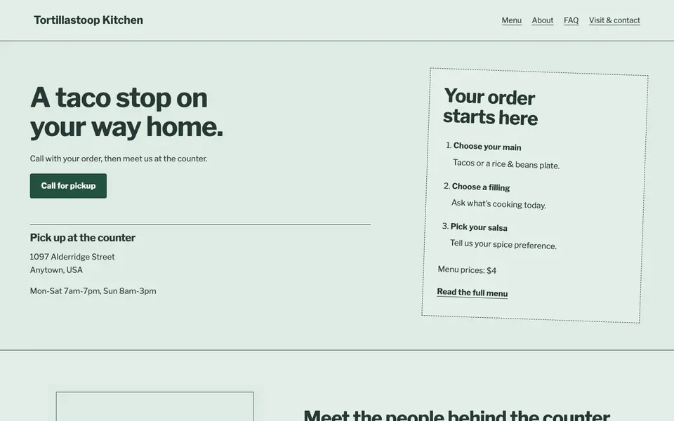 Look 2, Pickup order ticket: sample home page on a computer