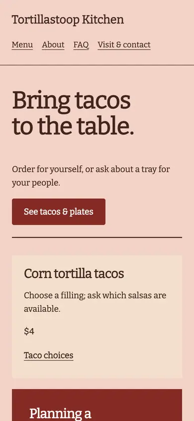Look 3, Family tray table: sample home page on a phone