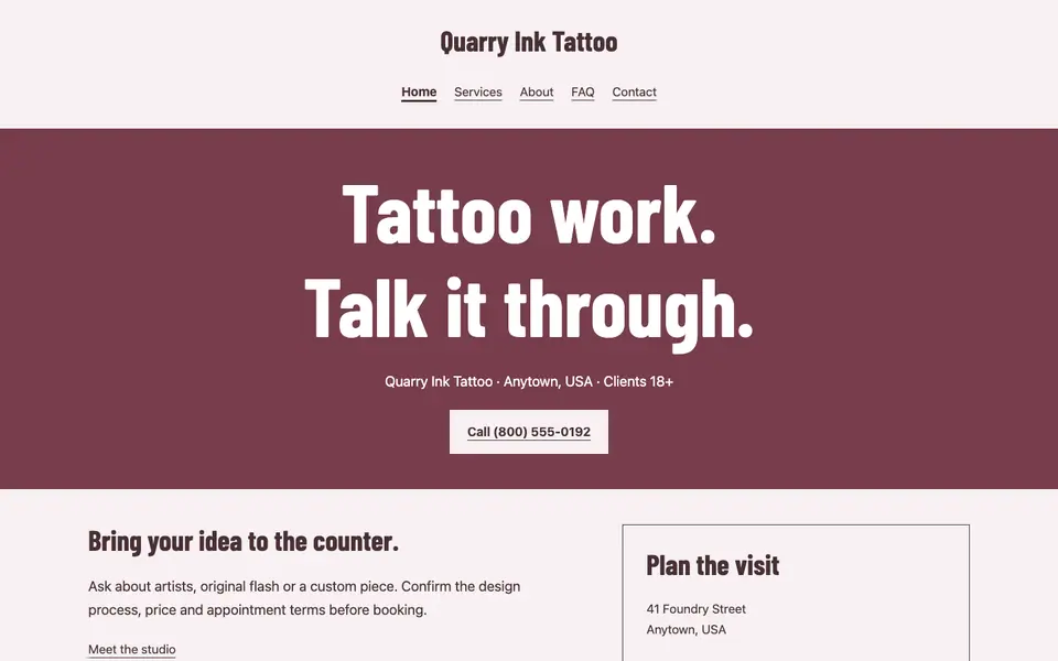 Look 2, Streetfront tattoo sign: sample home page on a computer