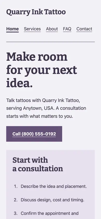 Look 3, Consultation counter card: sample home page on a phone