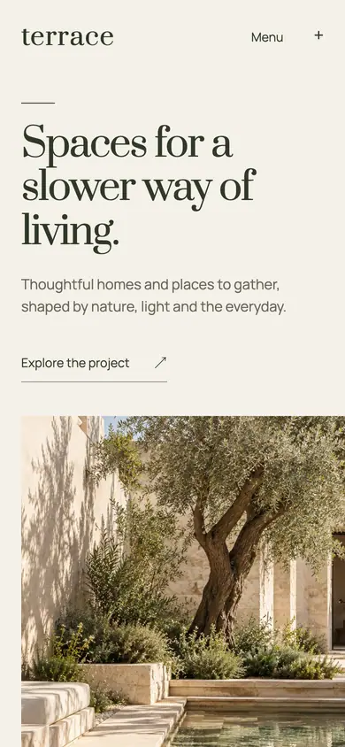 Look 1, Terrace: sample home page on a phone