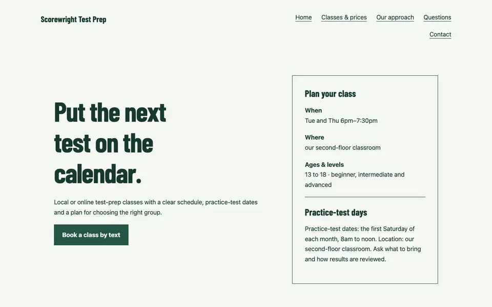 Look 1, Test date study planner: sample home page on a computer