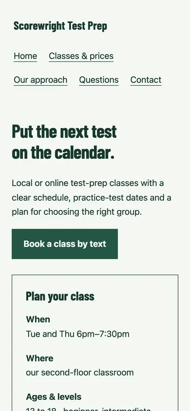 Look 1, Test date study planner: sample home page on a phone