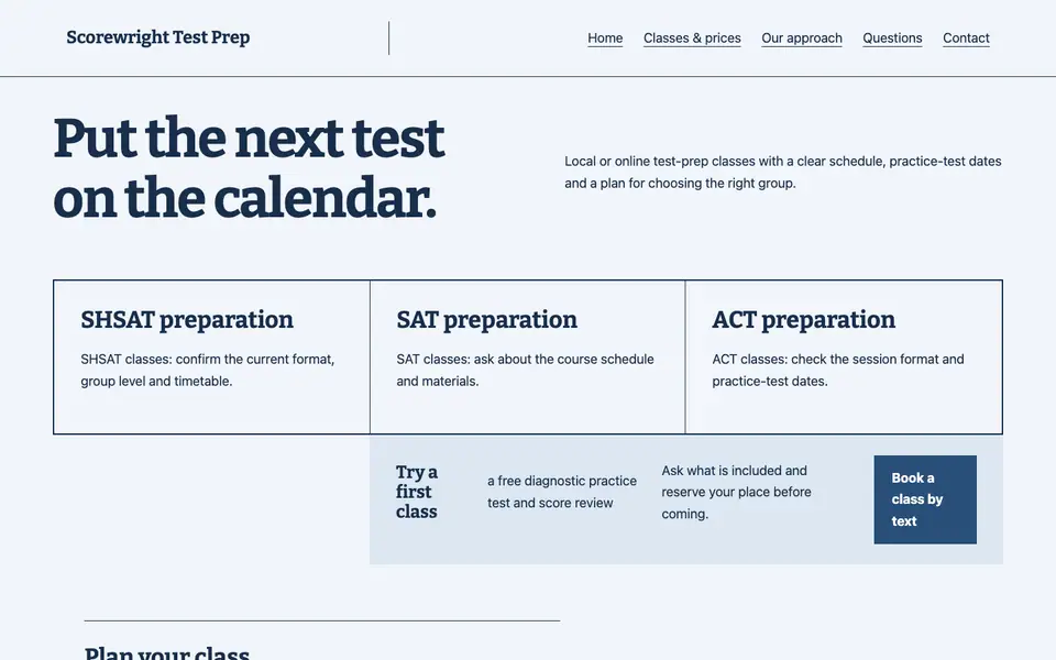 Look 2, Exam choice matrix: sample home page on a computer