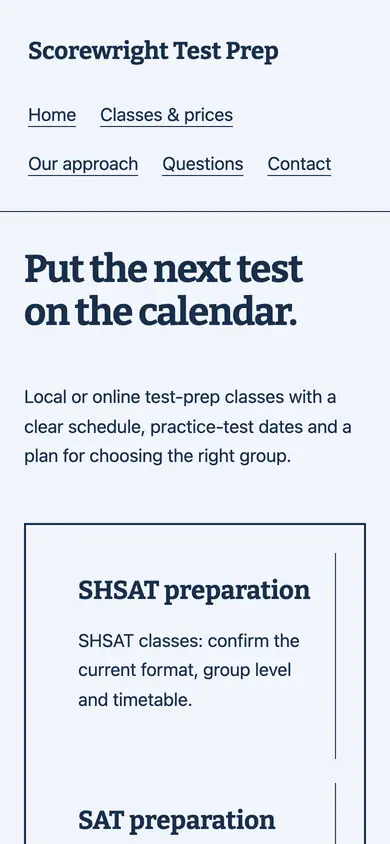 Look 2, Exam choice matrix: sample home page on a phone