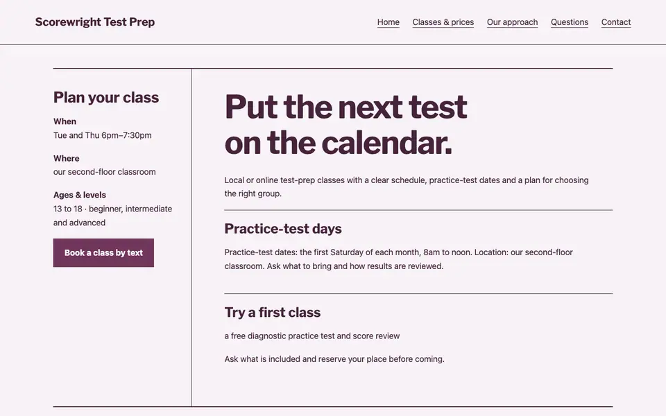 Look 3, Practice and review notebook: sample home page on a computer