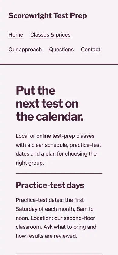 Look 3, Practice and review notebook: sample home page on a phone
